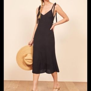 Reformation Jade Midi Dress Tie Strap Open Back- Black